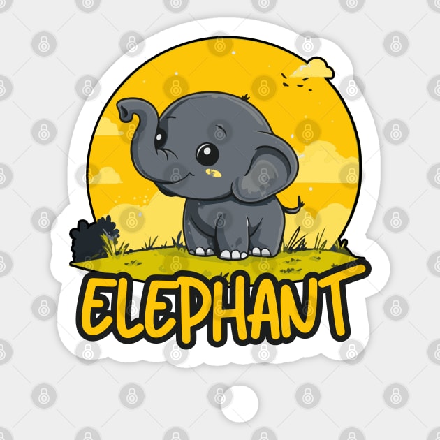 Baby Elephant under Retro Sunet - Gift for Kids and Girls Sticker by TuncGK